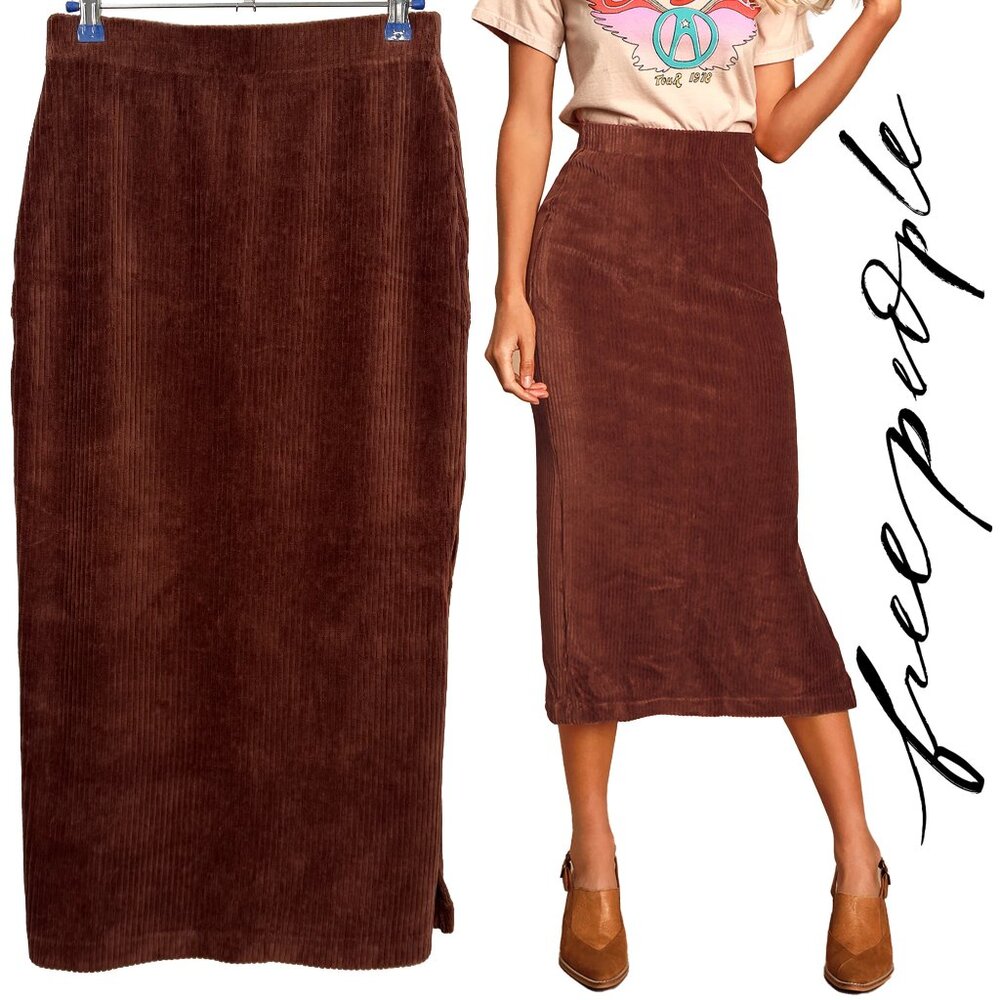 Free People Corduroy Helen Rib Tube Midi Skirt Bittersweet | Size Small